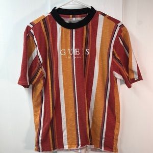 Guess (S) Originals Los Angeles Vertical Stripe Tee Shirt (100% Cotton)